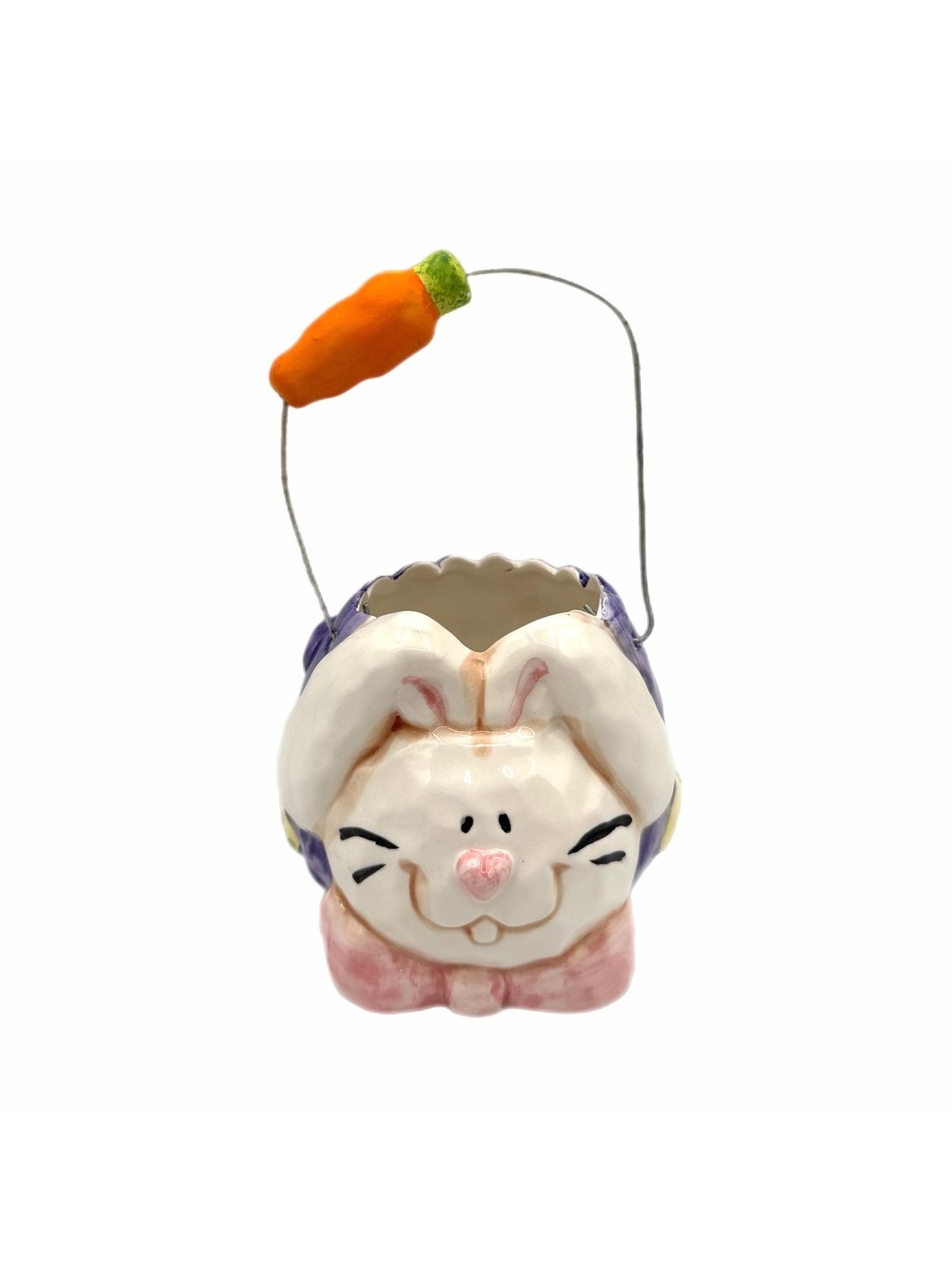 Vintage K’s Collection Ceramic Easter Bunny Basket with Carrot Handle
